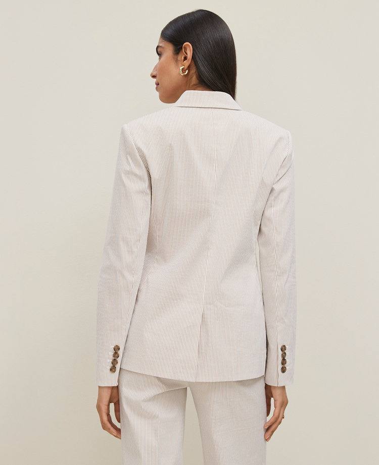 The Long Notched Two Button Blazer in Seersucker