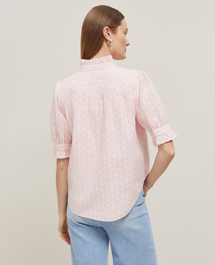Eyelet Ruffle Collar Shirt