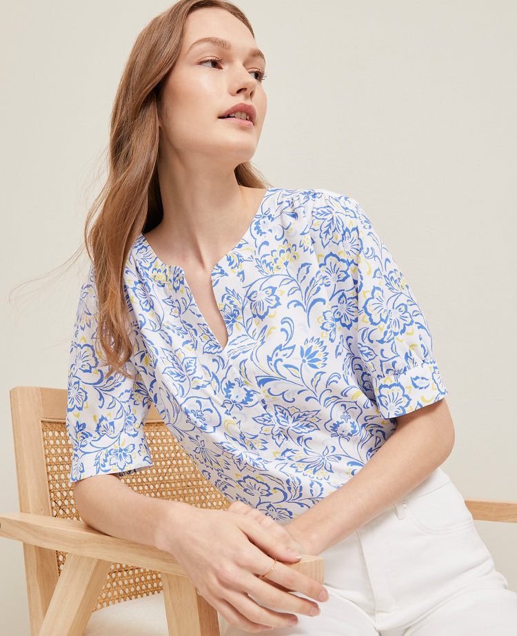 Petite Paisley Floral Half Sleeve Popover
