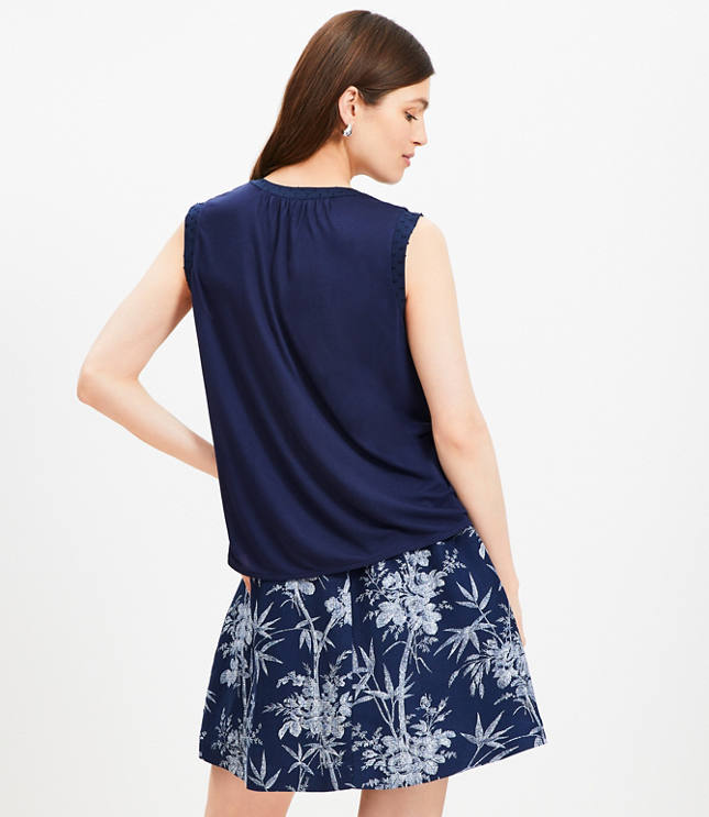 Pleated Yoke Mixed Media Top