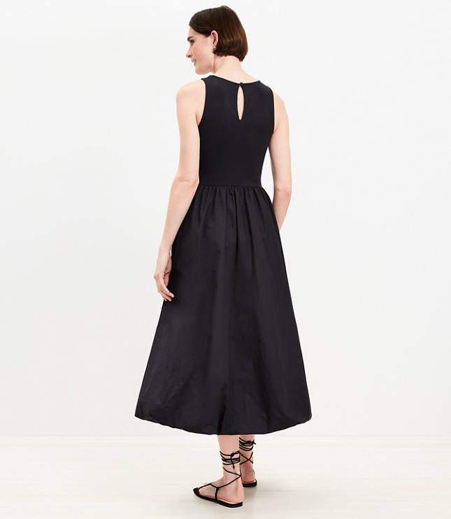 Poplin Bubble Mixed Media Midi Dress