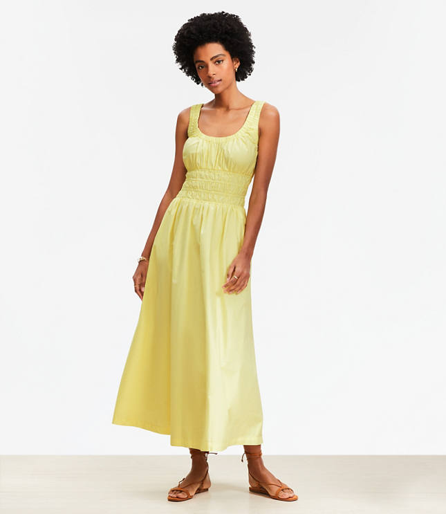 Poplin Smocked Maxi Pocket Dress