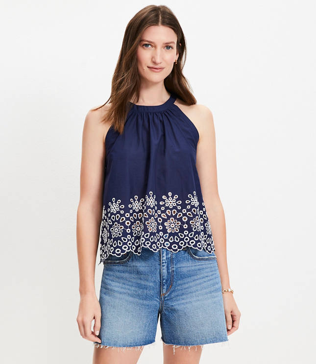 Daisy Eyelet Scalloped Halter Top