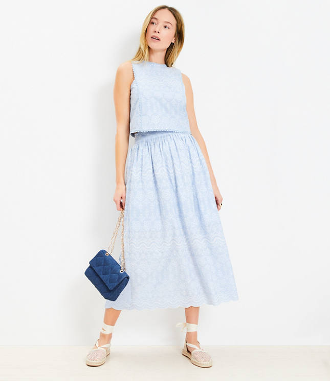 Floral Embroidered Scalloped Maxi Skirt