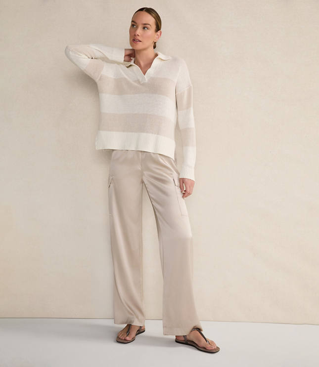 Haven Well Within Organic Cotton Linen Stripe Johnny Collar Sweater